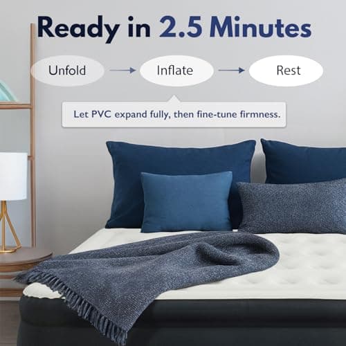 King Koil Luxury California King Size Air Mattress with Built-in High-Speed Pump Best for Home, Camping & Guests, 20" Double High Airbed Adjustable Blow Up Mattress, Waterproof, 1-Year Warranty 6