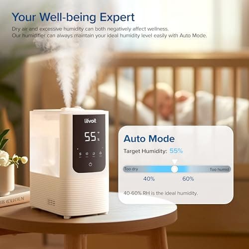 LEVOIT Humidifiers for Bedroom Home, Smart Warm and Cool Mist Air Humidifier for Large Room, Auto Customized Humidity, Fast Symptom Relief, Easy Top Fill, Essential Oil, Quiet, OasisMist4.5L, White 5