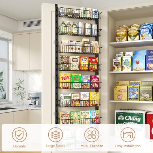 MIAOLI Over the Door Pantry Organizer, 8-Tier Adjustable Spice Rack Cabinet Door Shelves, Hanging Seasoning Organizer for Kitchen Bathroom, Laundry Room Organization, Black 5