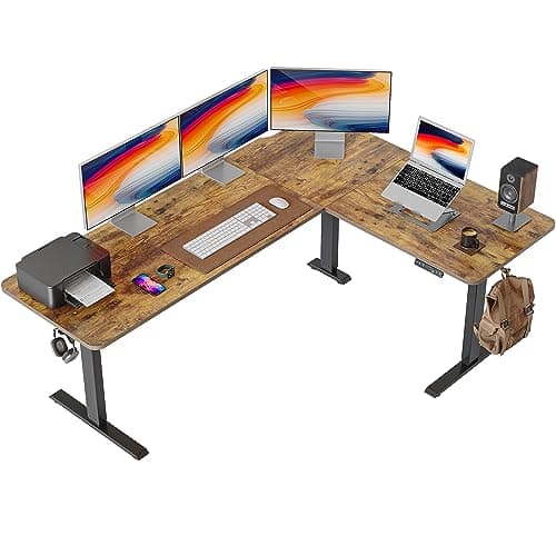FEZIBO 75 Inches, Supports Over 300lbs, Large L Shaped Standing Desk, Electric Height Adjustable L Shaped Desk, Suitable for Home Office, Rustic Brown Top/Black Frame
