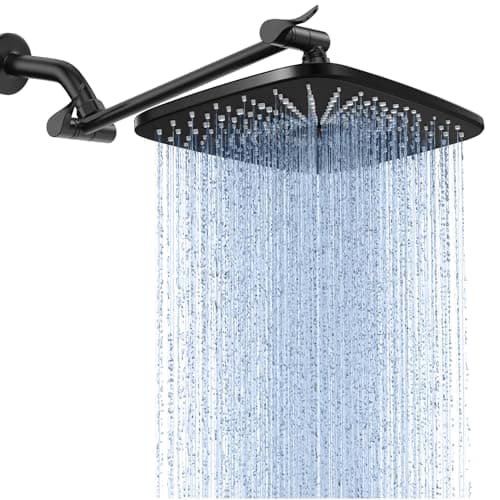Veken Rain Shower Head,11.8 Inch Large Rainfall Showerhead, Adjustable Stainless Steel Extension Arm, Detachable High Flow Rain Fall Showerheads with Anti-Clog Nozzles, Matte Black