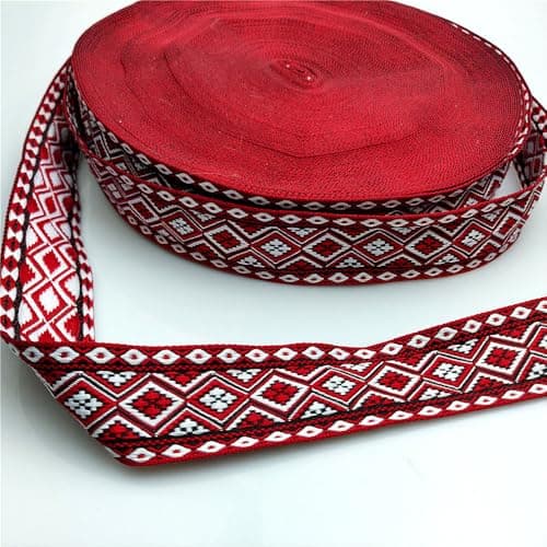 10 Yards Jacquard Ribbon, Garment Trim Fringe Vintage Embroidered Ribbon Floral Woven Fabric Bias Tape for Sewing Clothing Wedding Gift Wrapping Camera Bag Straps, 1.25inch Wide (Red, 10 Yards)