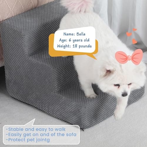 Aodisman Dog Stairs for Small Dogs, 3-Step Non-Slip Pet Stairs for Couch Sofa and Chair, Dog Bed Stairs for Puppy, Older Cat,Grey,13.6" H 3