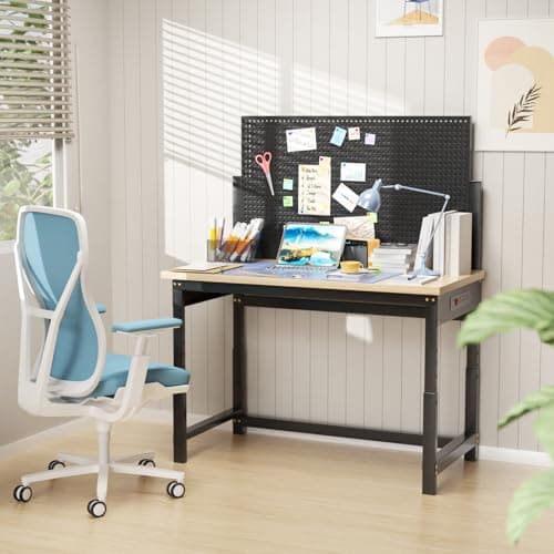 Workbench with Pegboard, Adjustable Height Work Bench Heavy Duty Work Station Table with Power Outlets Work Benches for Garage, Workshop, Home, Office(47.2 inch Wide) 7