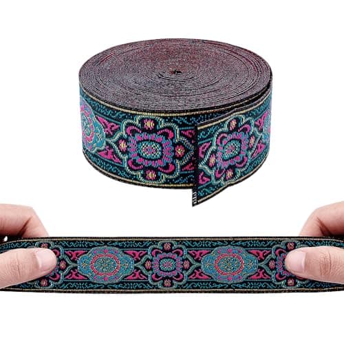 PH PandaHall 7 Yard Vintage Jacquard Ribbon 1 1/4 Inch Emobridered Woven Ribbon Floral Fabric Trim Fringe Boho Persian Tape for Eid Mubarak Ramadan Sewing Clothing Bag Embellishment Decorations 5