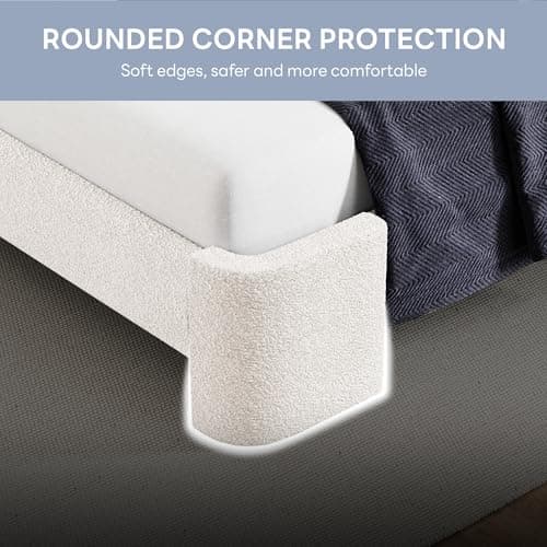 LIKIMIO Queen Bed Frame with Headboard, Upholstered Boucle Platform Bed with USB Ports, Base Camas Queen No Box Spring Needed, Cream White 6