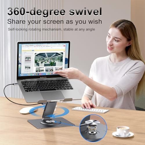 Laptop Docking Station Stand Dual Display 4K HDMI USB3.0 3.5mm Audio Jack 8-IN-1 360° Swivel Laptop Stand for Desk with USB-C Hub Multiport Adapter Universal for MacBook Pro/Air/Dell/HP/Surface/Lenovo 5