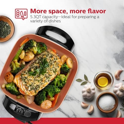 Holstein Housewares 12-Inch Electric Skillet - 1400W Electric Pan with Adjustable Temperature Control, PFOA-Free Non-Stick Coating, Cool-Touch Handles, Multi-Function Cooker, Copper & Black 5