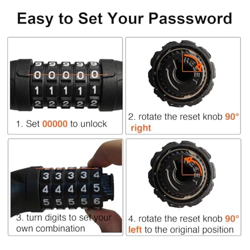 Rifarter Bike Lock Chain, 5 Digit Combination Heavy Duty Anti-Theft Bicycle Chain Lock, 3.2 Feet Long Security Resettable Bike Locks for Road, Mountain Bike, Scooter, Door, Gate, Fence, Black 6