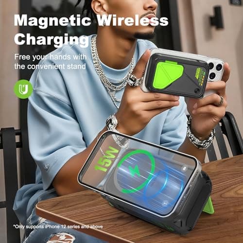 P05 Portable Charger, Magnetic Power Bank, Small Wireless PowerBank, Battery Pack 20000mAh Travel Essentials Fast Charging With Built in Cable, Foldable Wall Plug for iPhone,Samsung,Andriod 3