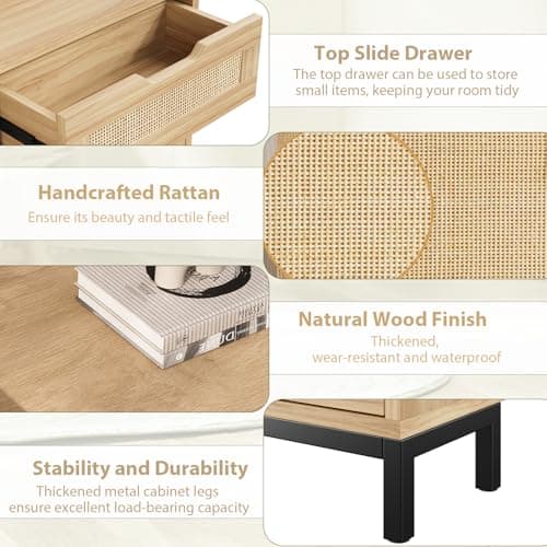 Shoe Cabinet Storage for Entryway Rattan Hidden Shoes Storage Cabinet Narrow Shoe Organizer with 4 Flip Drawers, Free Standing Wood Shoe for Foyer Hallway (Wood, 4 Flip Drawer) 5