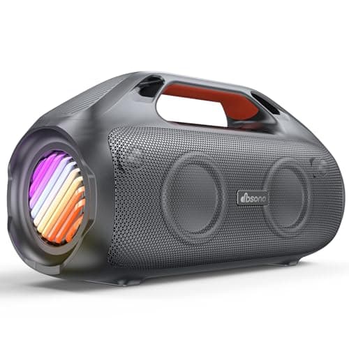 dbsono 100W Bluetooth Speaker, Outdoor Wireless Boombox with Powerful Bass, RGB Lights, IPX7 Waterproof|30H Playtime|USB-C|TWS|AUX, Portable for Party, Camping, Pool, Beach, Backyard-Dark Grey