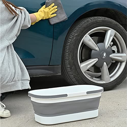 Goderewild Collapsible Plastic Bucket with Wheels 12L (3.17 Gallon) for House Cleaning, Camping, and RV - Multi-Purpose Rectangular Handy Basket for Cleaning Mop - Lightweight and Portable (Blue) 7
