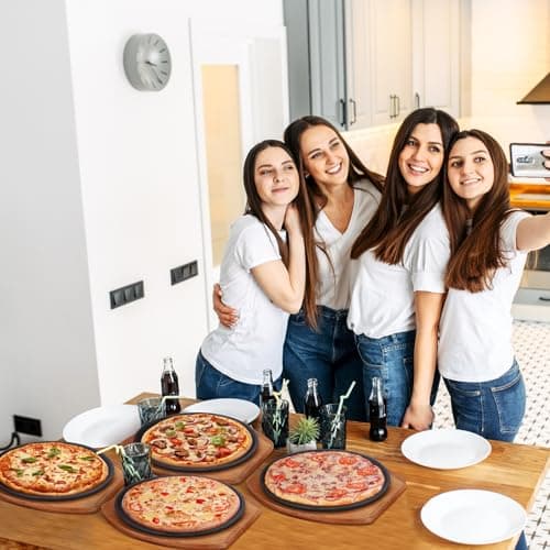 FoldTier Cast Iron Fajita Plate Set 9.84'' Steak Plate Sizzling Pan with Wooden Base and Gripper for Home Restaurant Kitchen Catering Cooking for Grilling Meats Seafood(4 Sets), Black 7