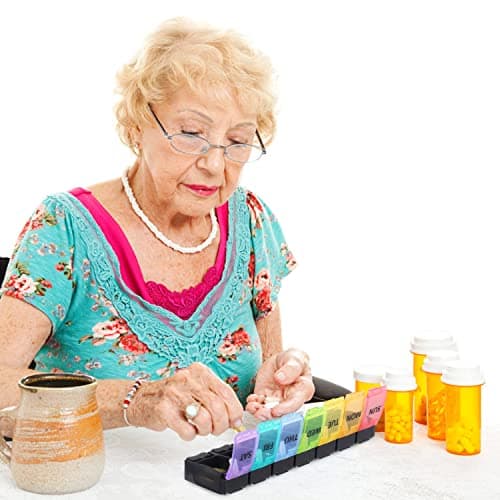 Fullicon Weekly Pill Box Organizer, 7 Day Tablet Boxes for Vitamins and Supplements, Easy to Open Large Medicine Box, Portable Push Button Arthritis Friendly Medication Organizer for Travel 7