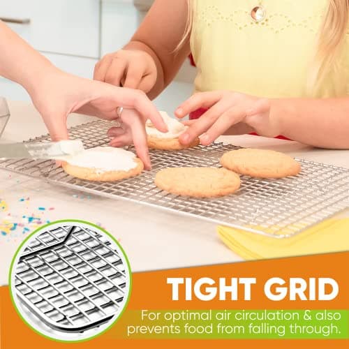 Spring Chef 10" x 15" Stainless Steel Cooling Racks for Baking - Oven Safe - Cookie Racks for Cooling Cookies - Fits Jelly Roll Pan - Perfect for Grilling, Roasting, Cooking, Drying - Set of 2 7