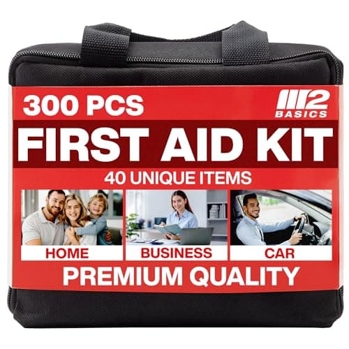 M2 BASICS Premium 300 Piece Professional First Aid Kit, 40 Unique Items, Durable Carry Bag for Home, Car, Business, Travel & Vehicle 9