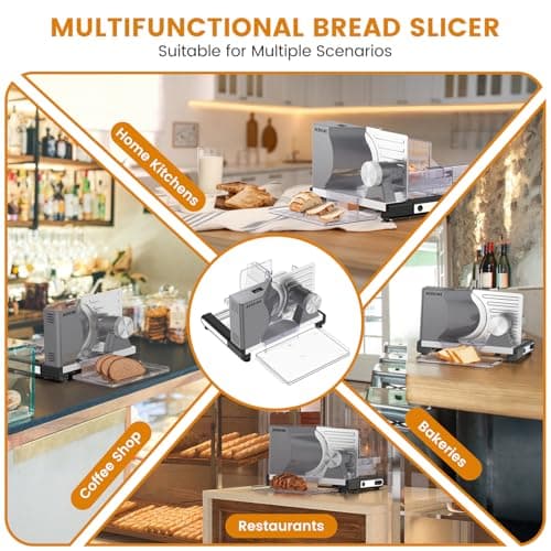 AERKINE Bread Slicer for Homemade Bread - 120W Deli Food Slicer with Removable 6.7" Stainless Steel Blades, 0-18mm Adjustable Thickness, Sourdough Bread Slicer for Homemade & Commercial Use 7