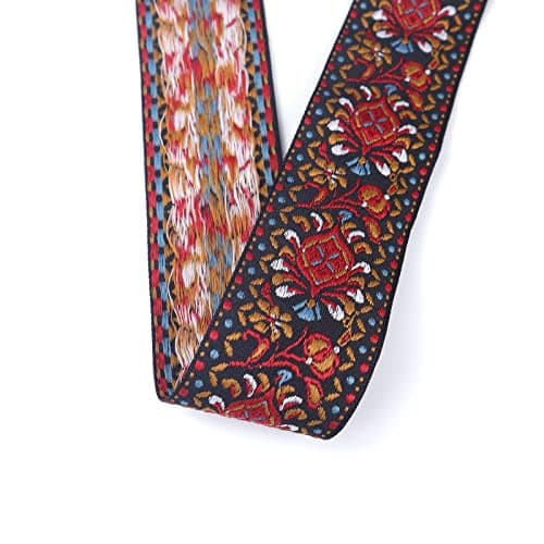 IDONGCAI Vintage Floral Woven Jacquard Ribbon 5 Yards Embroidered Trim for Sewing, Boho-Chic Fashion, and Home Decor 1.95Inch Wide Durable Fabric Webbing for Straps, Upholstery, and DIY Ethnic Crafts 5