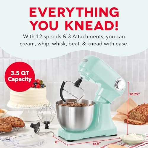 Dash Stand Mixer - Tilt-Head Electric Stand Mixer with Stainless Steel Bowl and Splash Guard For Baking - Aqua, 3.5-Quart 2