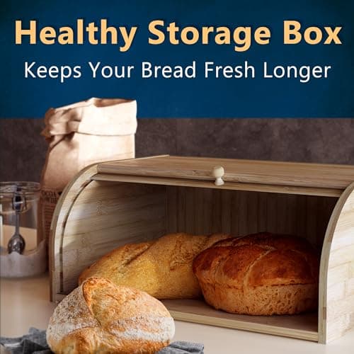KIFIKITCHEN Bamboo Bread Box Space Saving Rustic Roll-Top Bread Bin for Countertop - Store Bread Cake and Baked Goods - 15 x 9.8 inches (Sliding door) 6