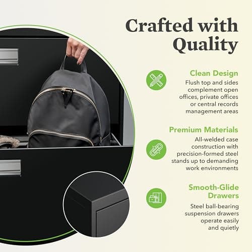 HON 3 Drawer Lateral File Cabinet with Lock, Metal Filing Cabinets for Offices, Adjustable Hangrails for A4, Legal, Letter Files, 18" Deep, Black 5