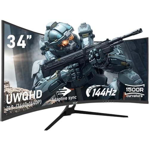 ZZA UltraWide 34 inch Curved Monitor 1500R PC Screen 165hz Refresh Rate WQHD 3440x1440 Computer Gaming Monitor VA PanelAMD FreeSync Premium | HDR10 | 99% sRGB | VESA 8