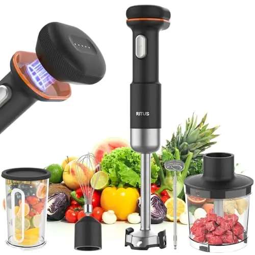 Cordless Stick Immersion Blender 5-in-1, Ritus 13000RPM Soup Blender Rechargeable Handheld Mixer For Baby Food & Smoothies, Variable Speed, Dishwasher-Safe, Mixing Beaker, Chopper, Whisk Milk Frother