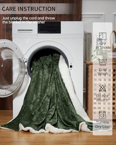 GarveeHome Electric Blanket Throw, Velvet Heated Throw Blanket, Luxury Soft Electric Heating Blankets, 4 Heat Levels & 4H Auto Off, ETL Certified, Machine Washable, 50" ×60" Green 9