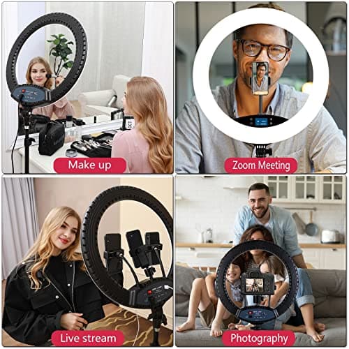 19 inch LED Ring Light LCD Display Touch Screen with Tripod Stand Dimmable Makeup Selfie Ring Light for Studio Portrait YouTube Vlog Video Shooting with Carrying Bag and Remote Controller, CRI>90 7