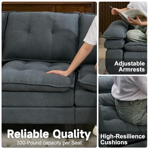 Modern Sectional Cloud Couch Deep 3-Seat, L Shape Sofa Couch with Moveable Ottoman, Adjustable Wide Arm, Comfy Upholstered Sleeper Sofa for Living Room and Small Apartments, Office 7