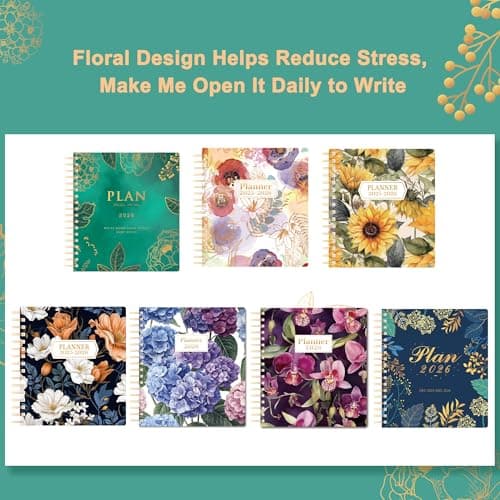 CAGIE 2026 Planner Weekly and Monthly， Jan - Dec 2026 8.3 x 9.3 Inch Hardcover Spiral Bound, 13 Monthly Dividers Tabs, Stickers, Floral Daily Planner​ for Women Perfect 2026 Yearly Calendar Planner​ 9