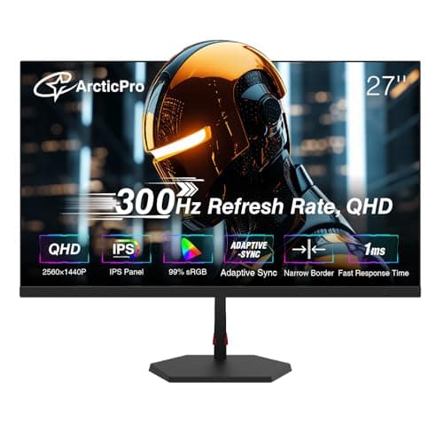 ArcticPro 27inch Gaming Monitor 300Hz, QHD 2560 * 1440p, IPS, 1ms Response Time, Adaptive sync, 3-Sided Frameless, Anti-Blue Light, Ultra Slim, 132% sRGB, with DP Cable up to 300Hz, DP*2, HDMI*2