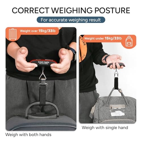 travel inspira Luggage Scale, Portable Digital Hanging Baggage Scale for Travel, Suitcase Weight Scale with Rubber Paint, 110 Pounds, Battery Included - Red 5
