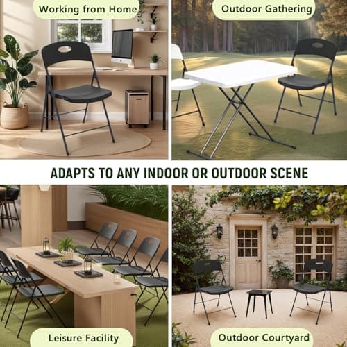 MAKE CHANGES Folding Chair 4 Pack, Outdoor Plastic Sturdy Metal Folding Chairs for Outside Indoor, Portable 350 lbs Capacity Heavy Duty Foldable Commercial Seating for Picnic, Party, Patio, Office 6