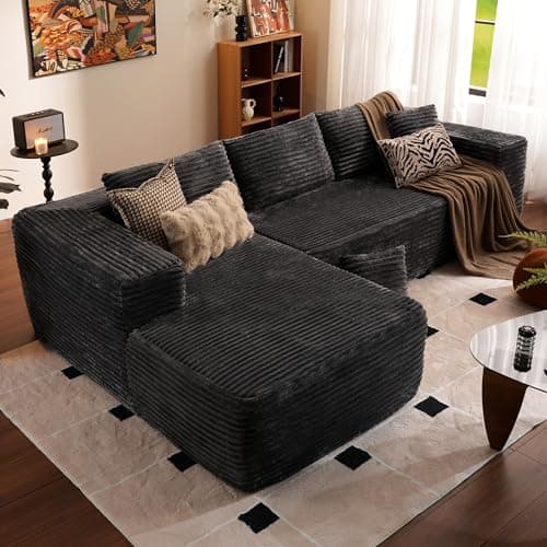 ovios 104" Cloud Boneless Couch with L-Shape Chaise,Modern Sectional Modular Sofa with Deep Seat, Upholstered Couches for Living Room Bedroom,No Assembly Required, Grey (Plush Corduroy Fabric) 7