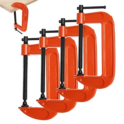 RHBLME 4 Pack Heavy Duty C Clamp, 5 Inch Malleable Iron C-Clamp G Clamp, Up To 5 Inch Jaw Opening, 3 Inch Throat Depth with T-Bar Handle for Woodworking, Welding, Building