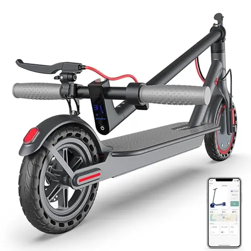 Roinside Electric Scooter Adults - 8.5" Solid Tires/350W Motor, 19 MPH Digital Display, Up to 21 Miles Long-Range Commuting Folding E-Scooter with Dual Braking System and App Control