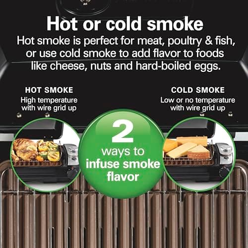 Hamilton Beach Electric Indoor Grill with Hot and Cold Smoke Infuser, 150°F - 450°F Temperature Control For Searing, Vented Hood and Fan, 116 Sq. In. Non-Stick Cooking Surface, Black (25375) 5