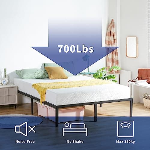 Olee Sleep 14 Inch Heavy Duty Steel Slat Anti-Slip Support, Easy Assembly Platform Bed Frame, Noise Free Steel Mattress Foundation, Maximum Storage, No Box Spring Needed, Black (Queen Size) 7