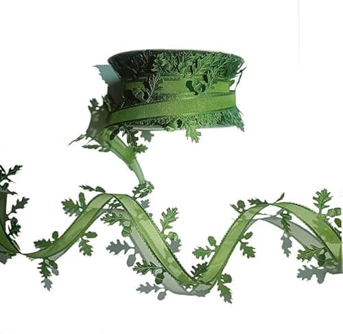 22Yards Green Leaves Leaf Trim Ribbon, Satin Ribbon Artificial Leaves Garland for DIY Craft Garland Wreath Party Wedding Gift Wrapping Home Decoration (Green)