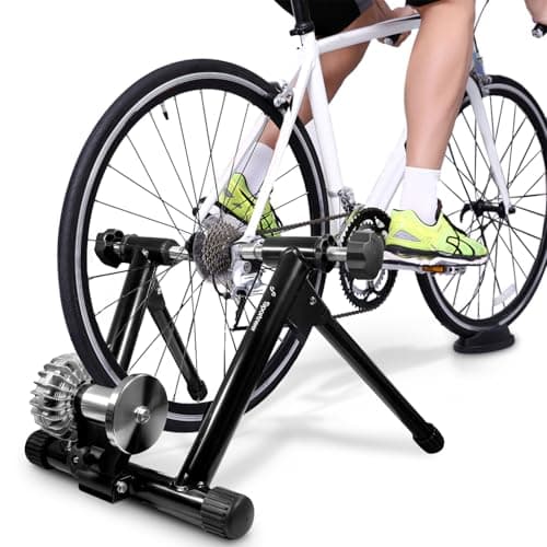 Sportneer Fluid Indoor Bike Trainer Stand - Indoor Riding Cycling Exercise Stationary Bicycle Stands Trainers with Noise Reduction Wheel for Road Bike Black 21.3 x 7.9 x 25.2" 7