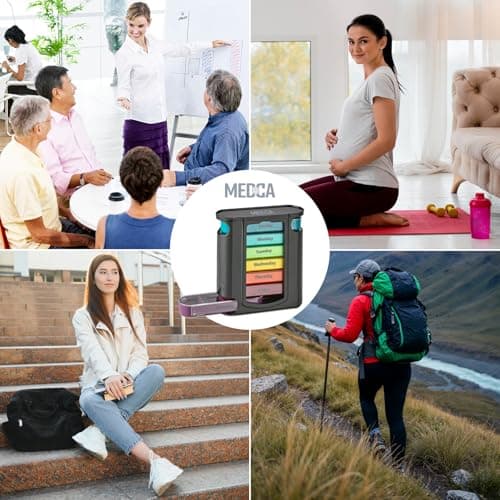 Weekly Pill Organizer, 1 Dispenser, 7 Stackable Compartments Four Times-a-Day - Morning, Noon, Evening, and Bedtime, Black 8