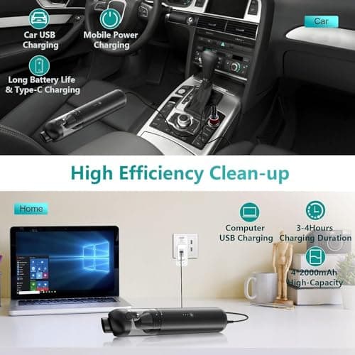 Akjbl Handheld Vacuum Cordless Car Vacuum Cleaner 16,000 Pa Strong Powerful Suction Vacuum Cleaners Car Mini Vacuum, Portable Vacuum Cleaner for Car Home Office, Ultra Light Dust Busters for Pet Hair 7