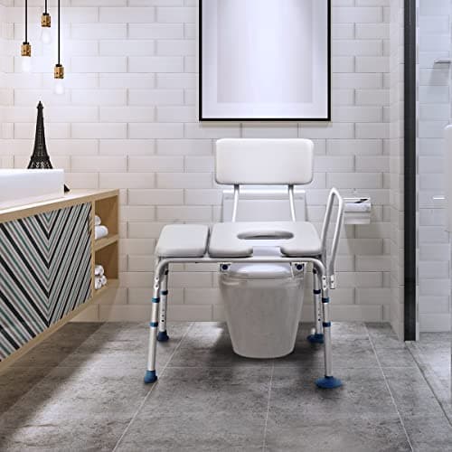 GreenChief Bedside Commode Chair 500 LBS, Padded Transfer Bench for Bathtub with Arms and Backrest, Heavy Duty Tub Shower Chair Adjustable Bath Seat for Inside Shower for Elderly Disabled 9