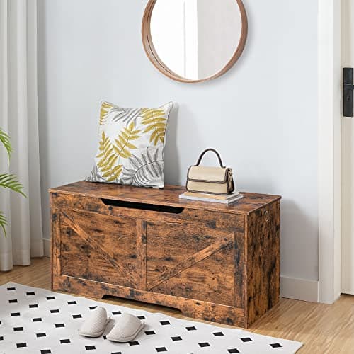 HOOBRO Storage Bench, 43.3” Retro Wooden Storage Chest with U-Shaped Cut-Out Pull, Safety Hinge, Supports 220 lb and Easy Assembly for Toy Box Organizer (Rustic Brown) BF772CW01 5