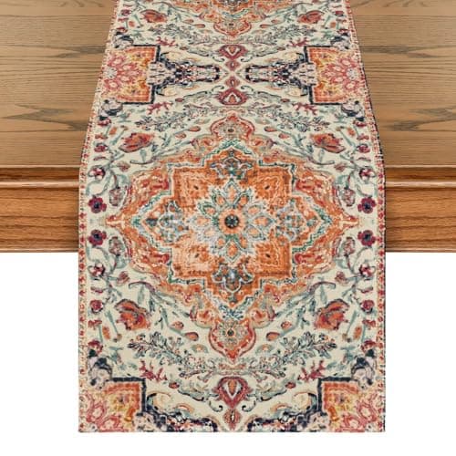Artoid Mode Boho Bohemia Style Orange Table Runner, Country Rustic Farmhouse Magical Fall Kitchen Dining Table Decoration for Home Party Decor 13x72 Inch