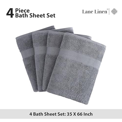 LANE LINEN 100% Cotton 4 Pack Bath Sheets (35"x66") - Highly Absorbent, Super Soft & Durable Extra Large Towel Sets - Fade Resistant, Machine Washable - Oversized Luxury Bathroom Towels - Cool Grey 5