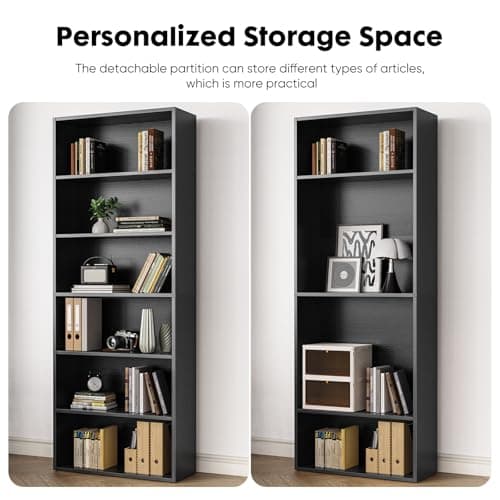 Sweetcrispy Industrial 6 Shelf Bookcase - Large 63 Inch Tall Floor Standing Open Bookshelf with Anti-Tipping Device for Home Office, Living Room, and Bedroom Storage, Black 5