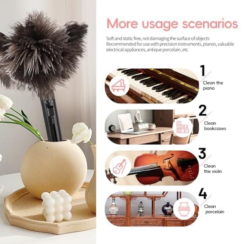 FeelfunFeather Retractable Feather Duster-Genuine Ostrich Feathers,Anti-Static,Reusable Eco-Friendly Handheld Cleaning for Keyboard,Home,Car,Office(10 to 15 Inches) 1 Pack 6